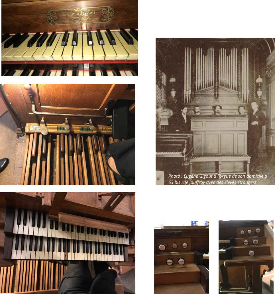 Photo : Eugène Gigout à l'orgue de son domicile à 63 bis rue Jouffroy avec des élèves étrangers